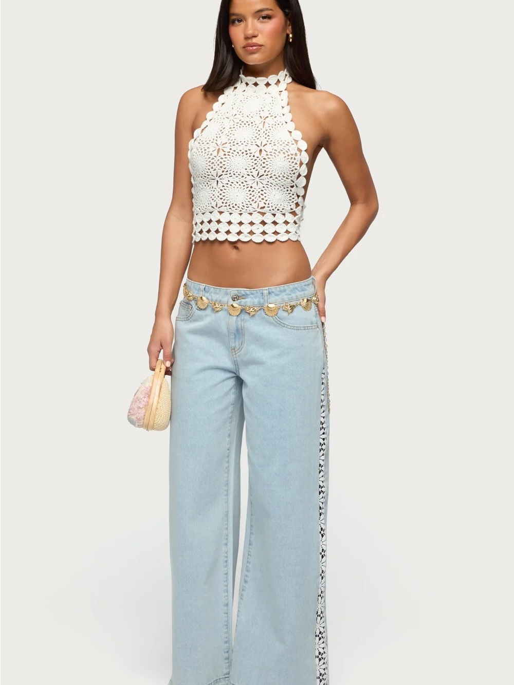 Edikted Light Wash Wide-Leg Jeans with Side Trim